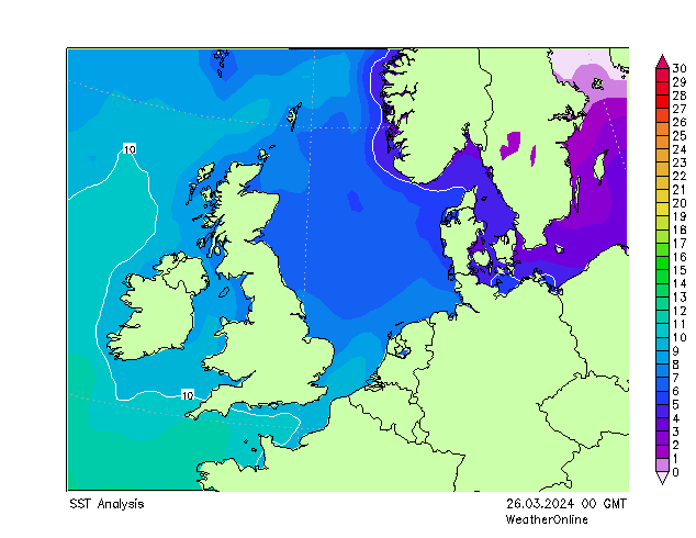 Nordsee SST Di 26.03.2024 00 UTC