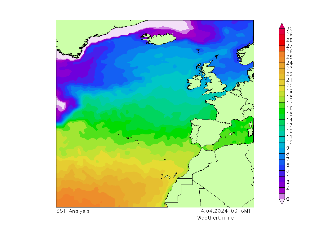 Atlantik SST So 14.04.2024 00 UTC