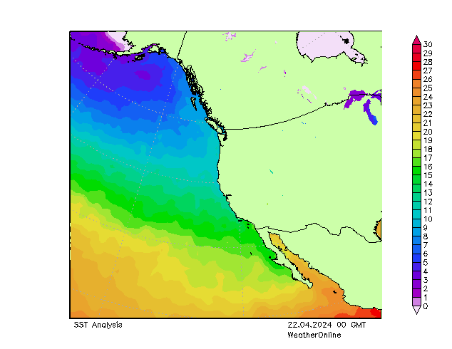 Pazifik SST Mo 22.04.2024 00 UTC