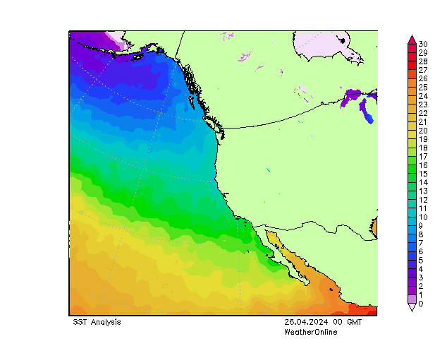 Pazifik SST Fr 26.04.2024 00 UTC