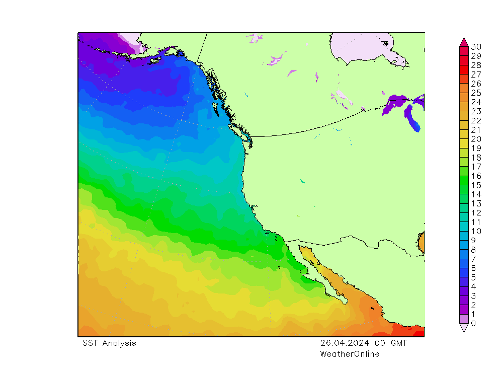 Pazifik SST Fr 26.04.2024 00 UTC