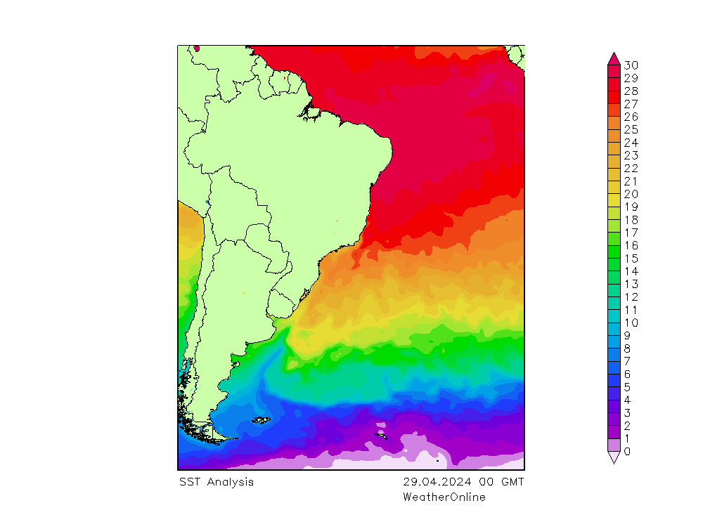 Atlantik SST Mo 29.04.2024 00 UTC