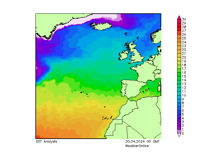 Atlantik SST Di 30.04.2024 00 UTC