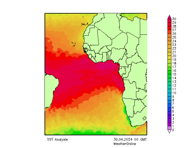 Atlantik SST Di 30.04.2024 00 UTC