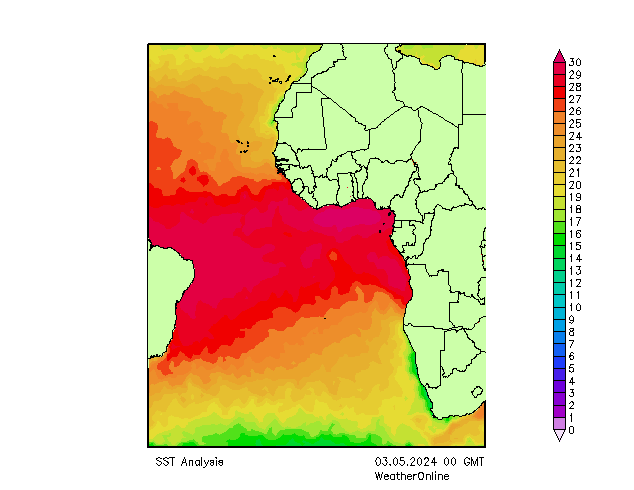 Atlantik SST Fr 03.05.2024 00 UTC