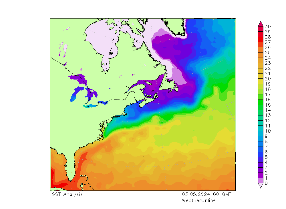 Atlantik SST Fr 03.05.2024 00 UTC