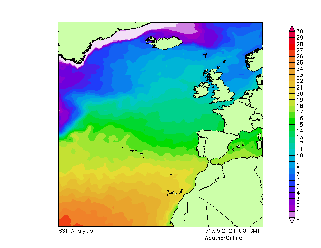 Atlantik SST Sa 04.05.2024 00 UTC