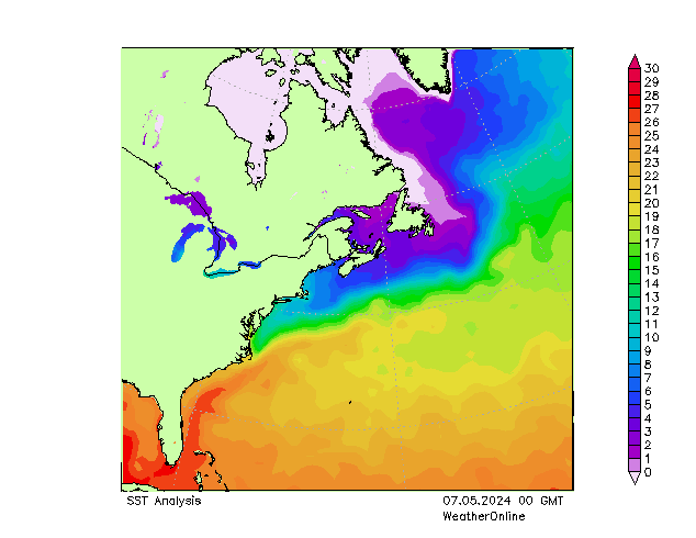 Atlantik SST Di 07.05.2024 00 UTC