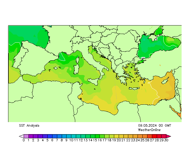 Mittelmeer SST Do 09.05.2024 00 UTC