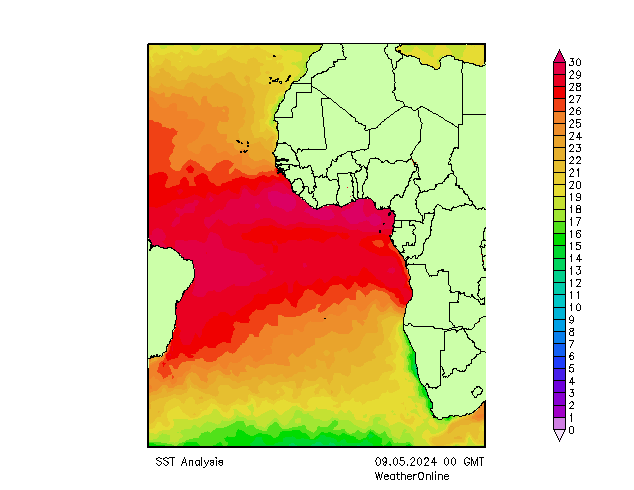 Atlantik SST Do 09.05.2024 00 UTC
