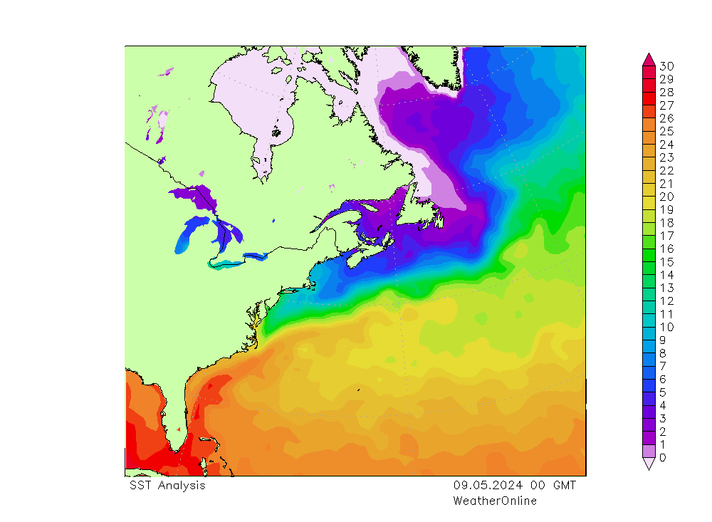 Atlantik SST Do 09.05.2024 00 UTC