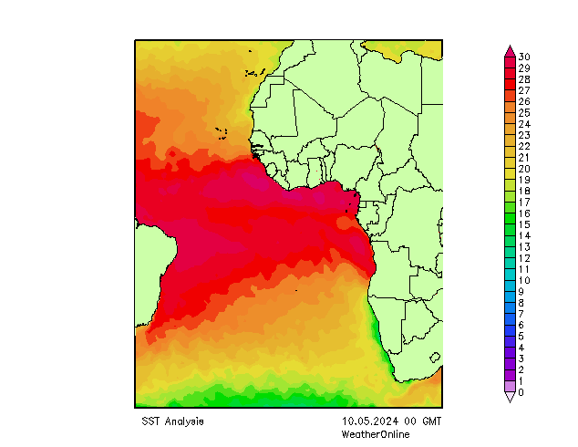 Atlantik SST Fr 10.05.2024 00 UTC