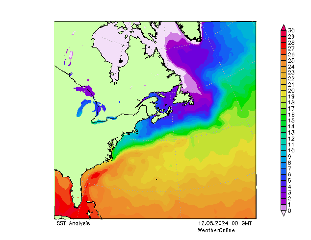 Atlantik SST So 12.05.2024 00 UTC