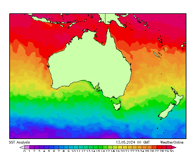 Australien SST Mo 13.05.2024 00 UTC