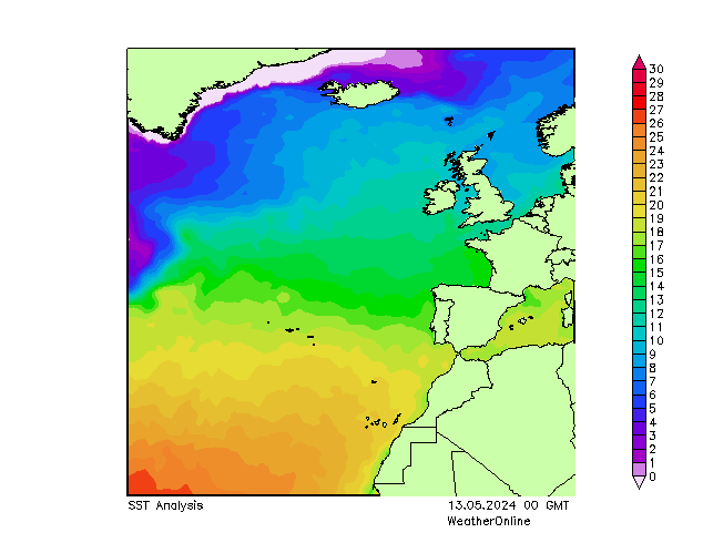 Atlantik SST Mo 13.05.2024 00 UTC