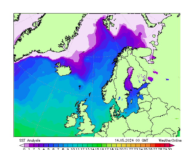 Nordatlantik SST Di 14.05.2024 00 UTC