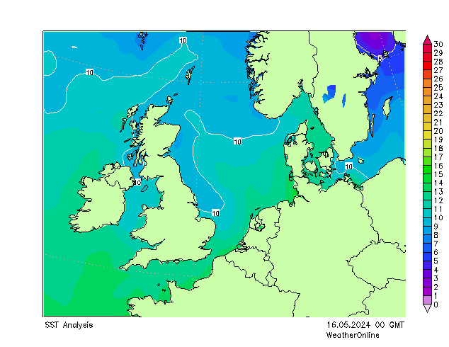 Nordsee SST Do 16.05.2024 00 UTC