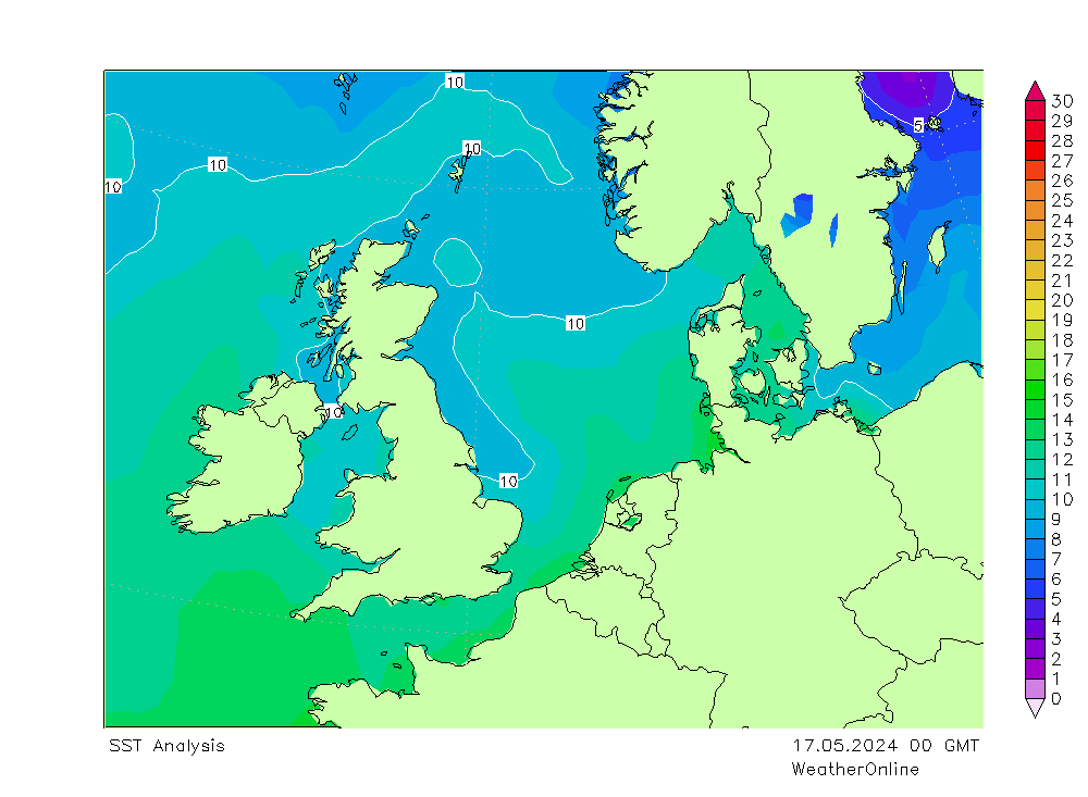 Nordsee SST Fr 17.05.2024 00 UTC