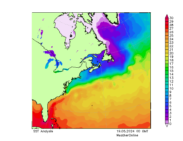 Atlantik SST So 19.05.2024 00 UTC