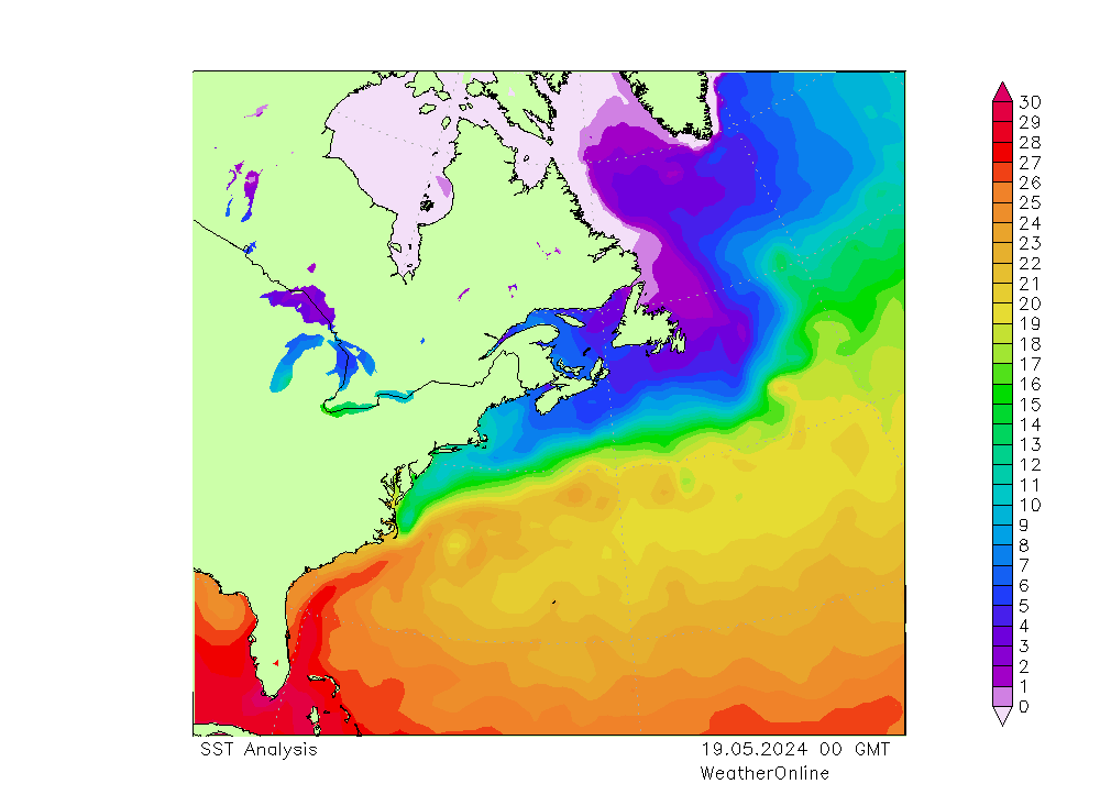 Atlantik SST So 19.05.2024 00 UTC