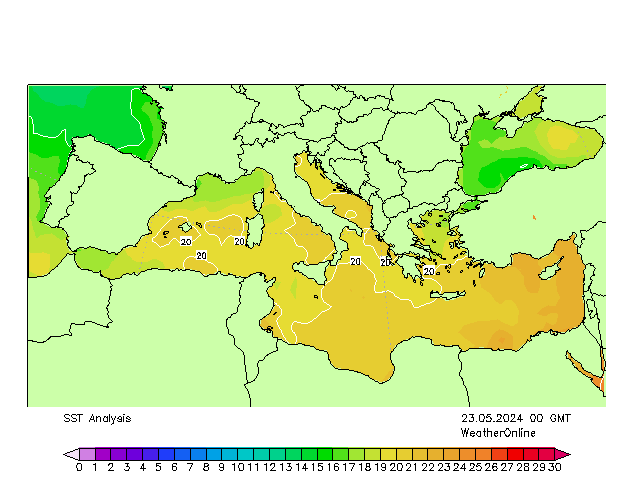 Mittelmeer SST Do 23.05.2024 00 UTC