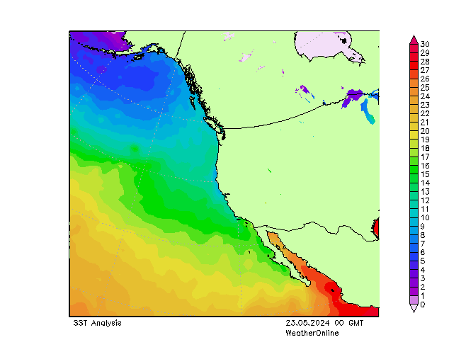 Pazifik SST Do 23.05.2024 00 UTC