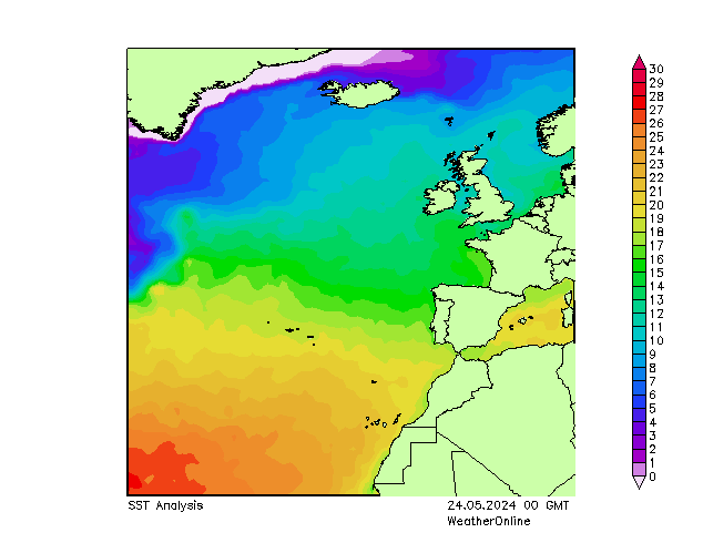 Atlantik SST Fr 24.05.2024 00 UTC