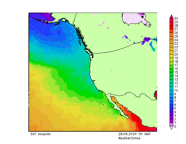 Pazifik SST Di 28.05.2024 00 UTC
