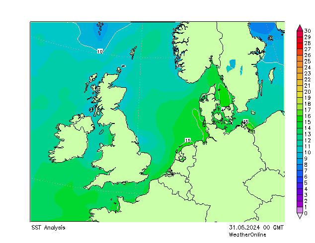 Nordsee SST Fr 31.05.2024 00 UTC