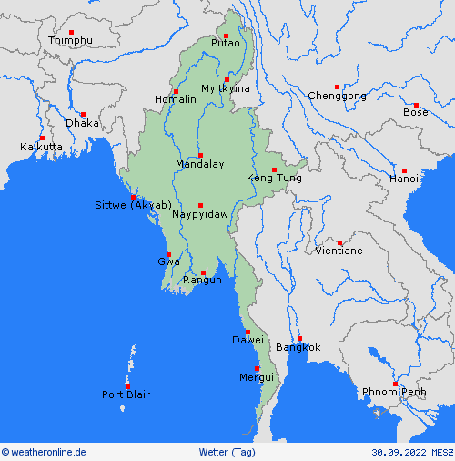 übersicht Myanmar Asien Vorhersagekarten