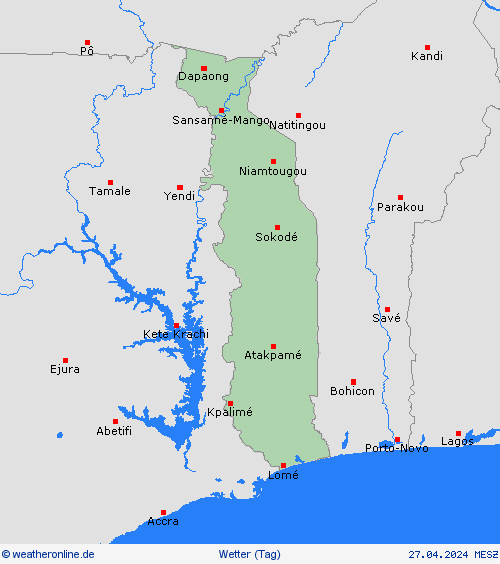 übersicht Togo Afrika Vorhersagekarten