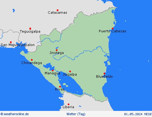 übersicht Nicaragua Mittelamerika Vorhersagekarten