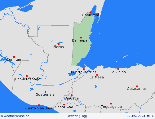 übersicht Belize Mittelamerika Vorhersagekarten