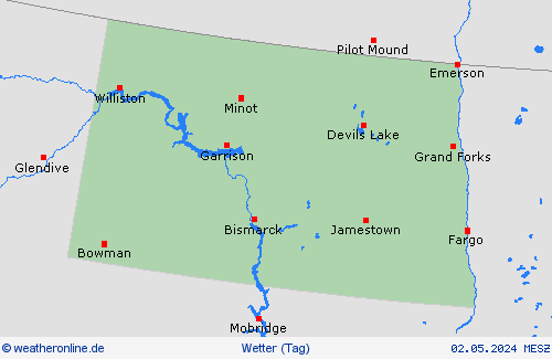 übersicht North Dakota Nordamerika Vorhersagekarten