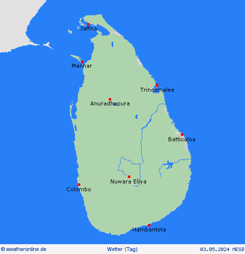 übersicht Sri Lanka Asien Vorhersagekarten