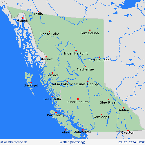 übersicht British Columbia Nordamerika Vorhersagekarten