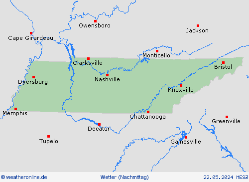 übersicht Tennessee Nordamerika Vorhersagekarten