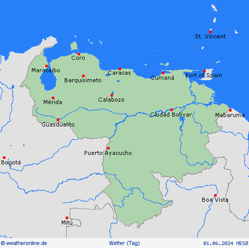 übersicht Venezuela Südamerika Vorhersagekarten