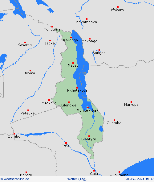 übersicht Malawi Afrika Vorhersagekarten