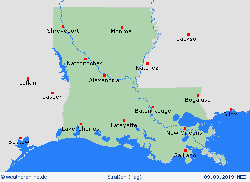 straßenwetter Louisiana Nordamerika Vorhersagekarten