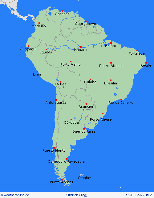 straßenwetter  Südamerika Vorhersagekarten