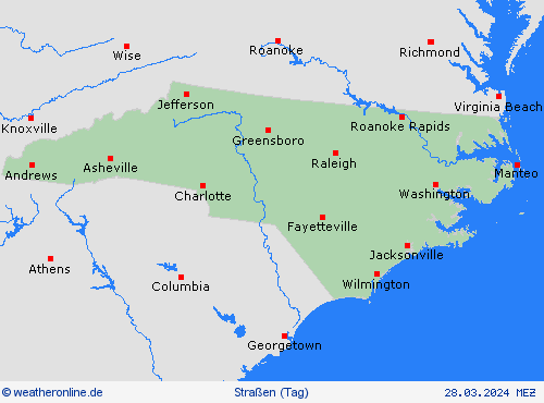 straßenwetter North Carolina Nordamerika Vorhersagekarten