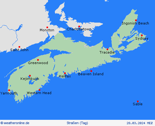 straßenwetter Nova Scotia Nordamerika Vorhersagekarten