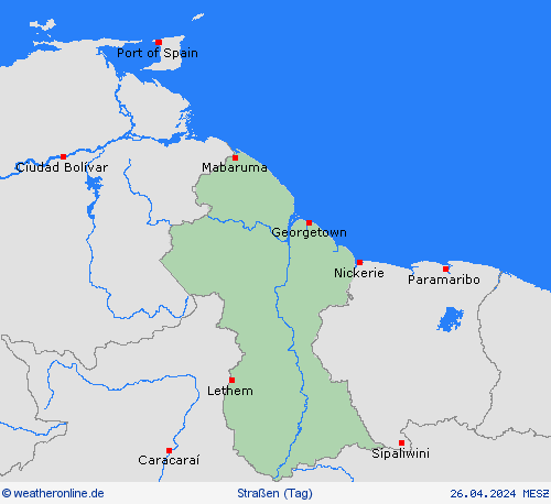 straßenwetter Guyana Südamerika Vorhersagekarten