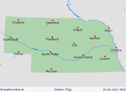 straßenwetter Nebraska Nordamerika Vorhersagekarten