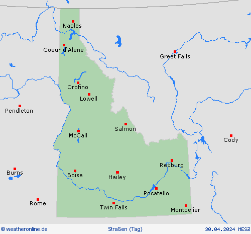 straßenwetter Idaho Nordamerika Vorhersagekarten