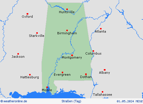 straßenwetter Alabama Nordamerika Vorhersagekarten