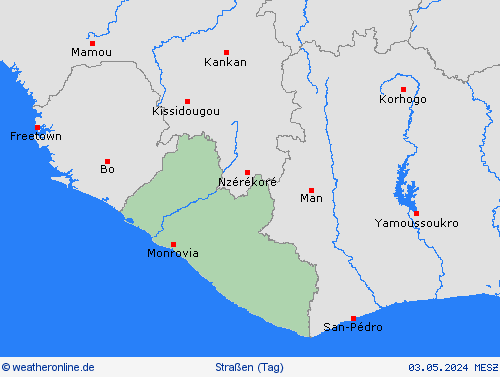 straßenwetter Liberia Afrika Vorhersagekarten
