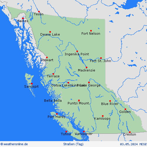 straßenwetter British Columbia Nordamerika Vorhersagekarten