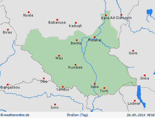 straßenwetter Südsudan Afrika Vorhersagekarten